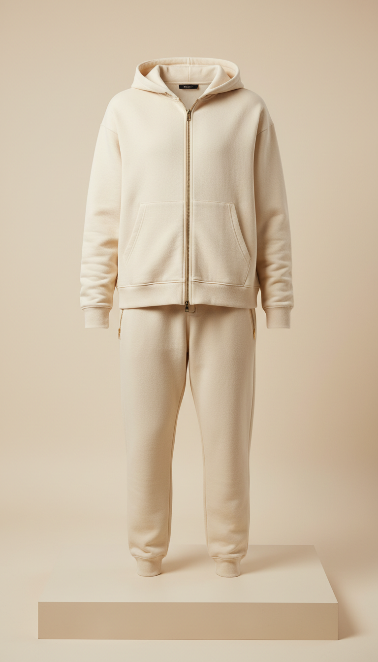 Cream Tracksuit Set with Gold Zippers