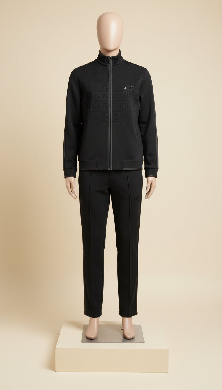 Matte Black Tracksuit with Satin Trim