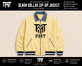 FMT Signature Soft Milkish-Yellow Varsity Jacket – Denim Collar Collection 006