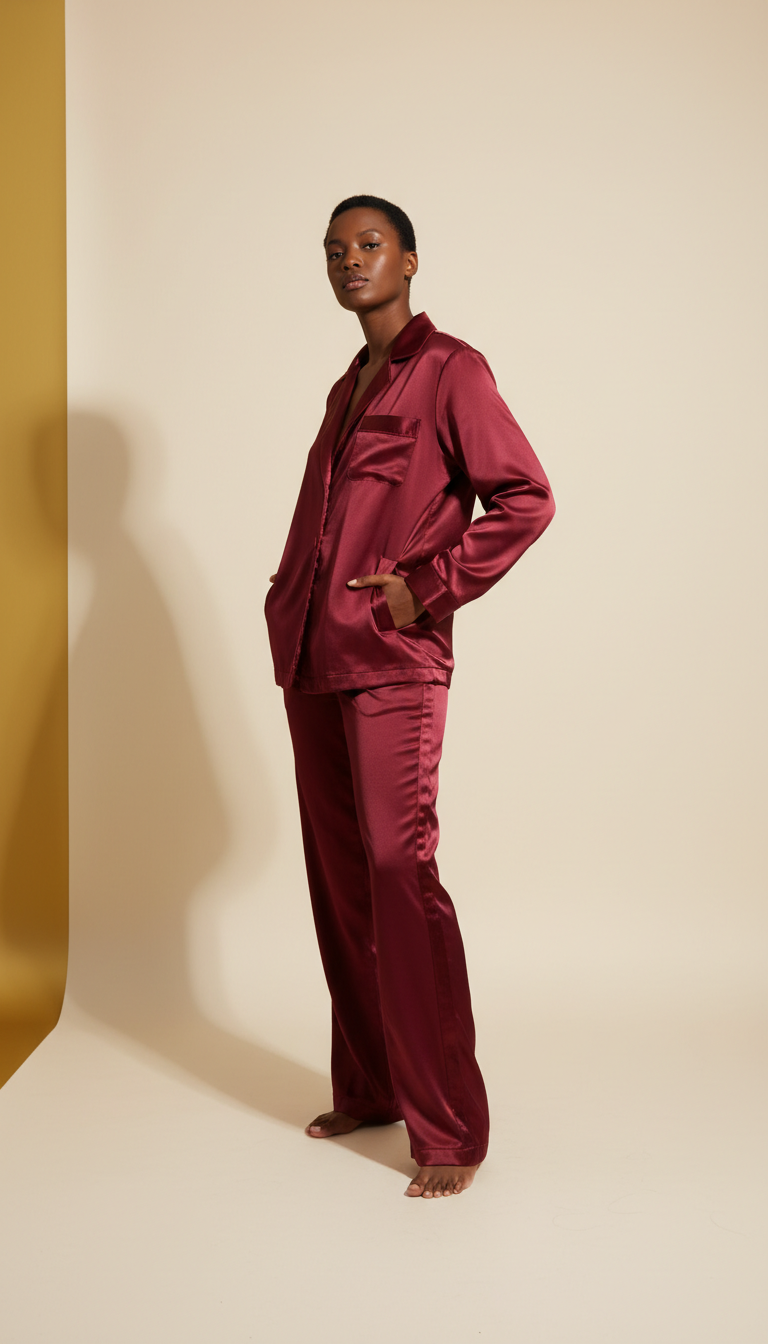 Burgundy Satin-Trimmed Tracksuit
