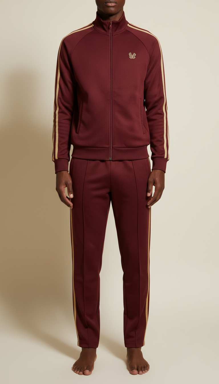 Burgundy Tracksuit Set With Gold Detailing