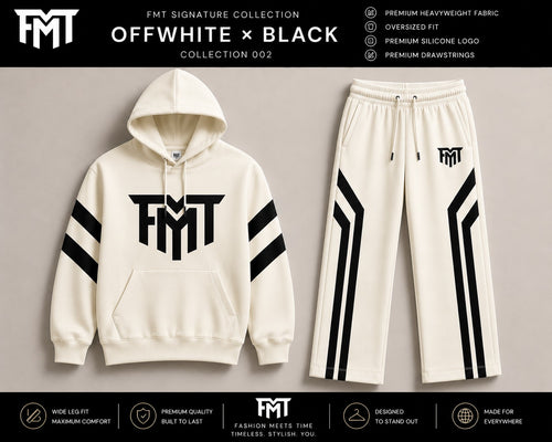 FMT Signature Off-White × Black Tracksuit – Collection 002, oversized hoodie and wide leg joggers